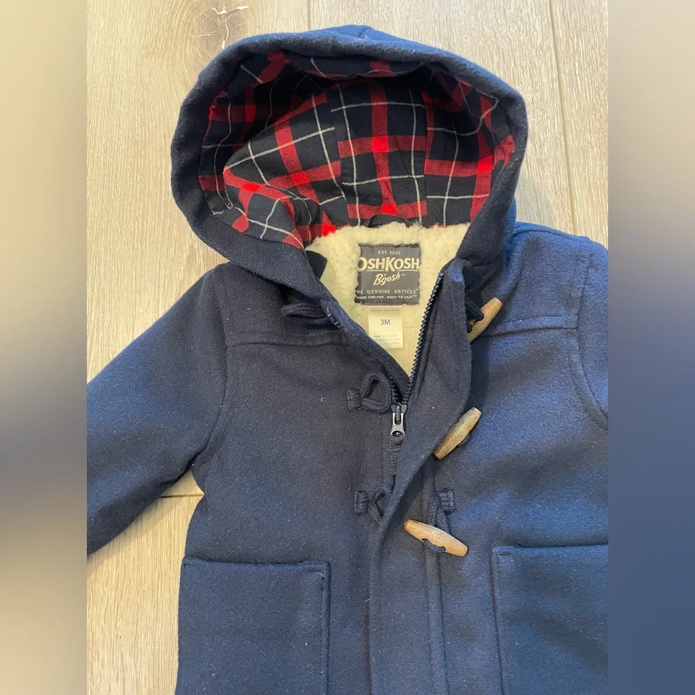 Oshkosh Boys’ Infant Baby Navy Blue‎ Faux Wool Pea Coat Size 3 Months